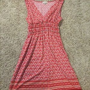 v-neck red patterned dress (size: xs)